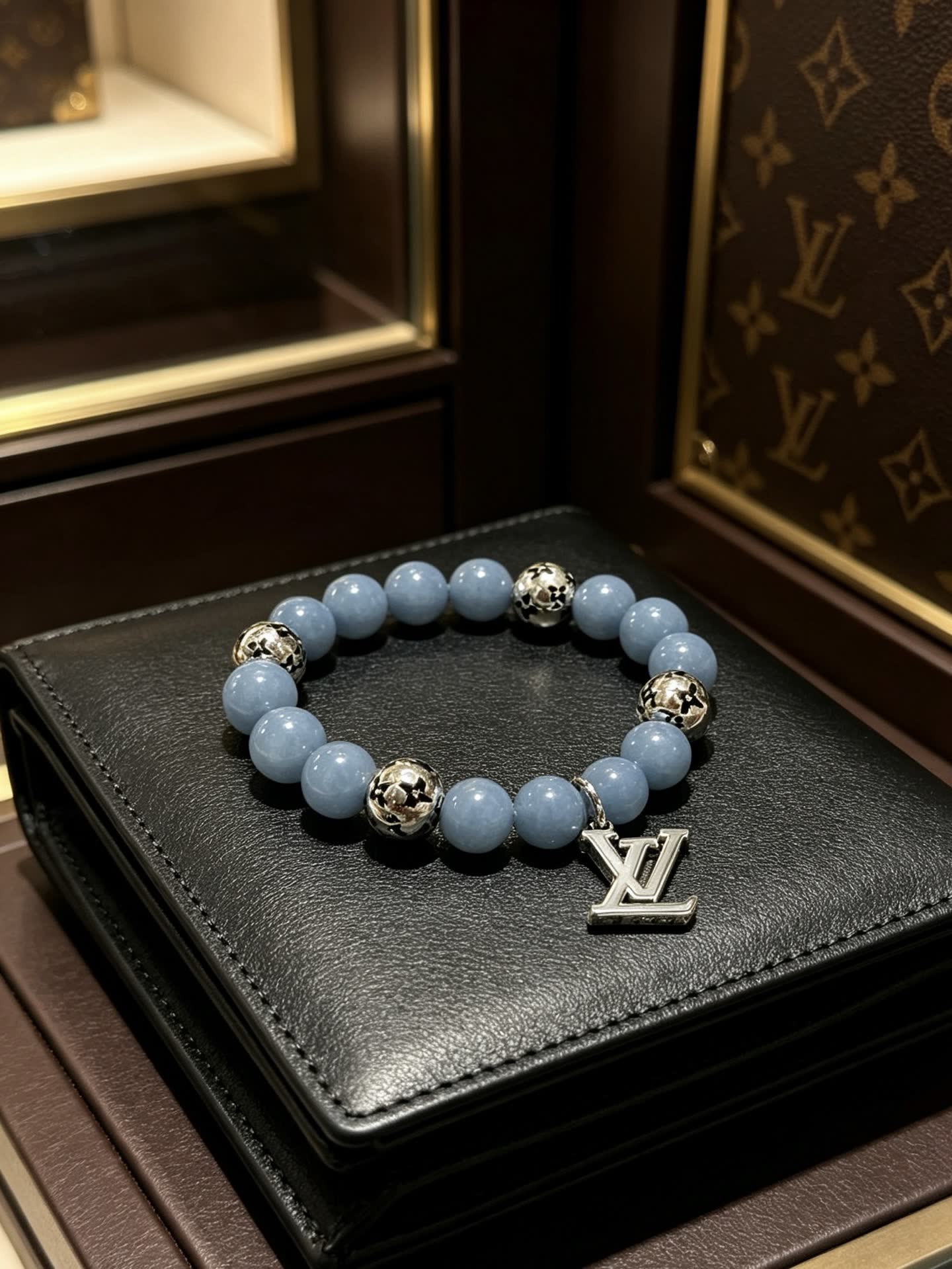 Louis Vuitton Blue Beaded Bracelet with Silver Accents